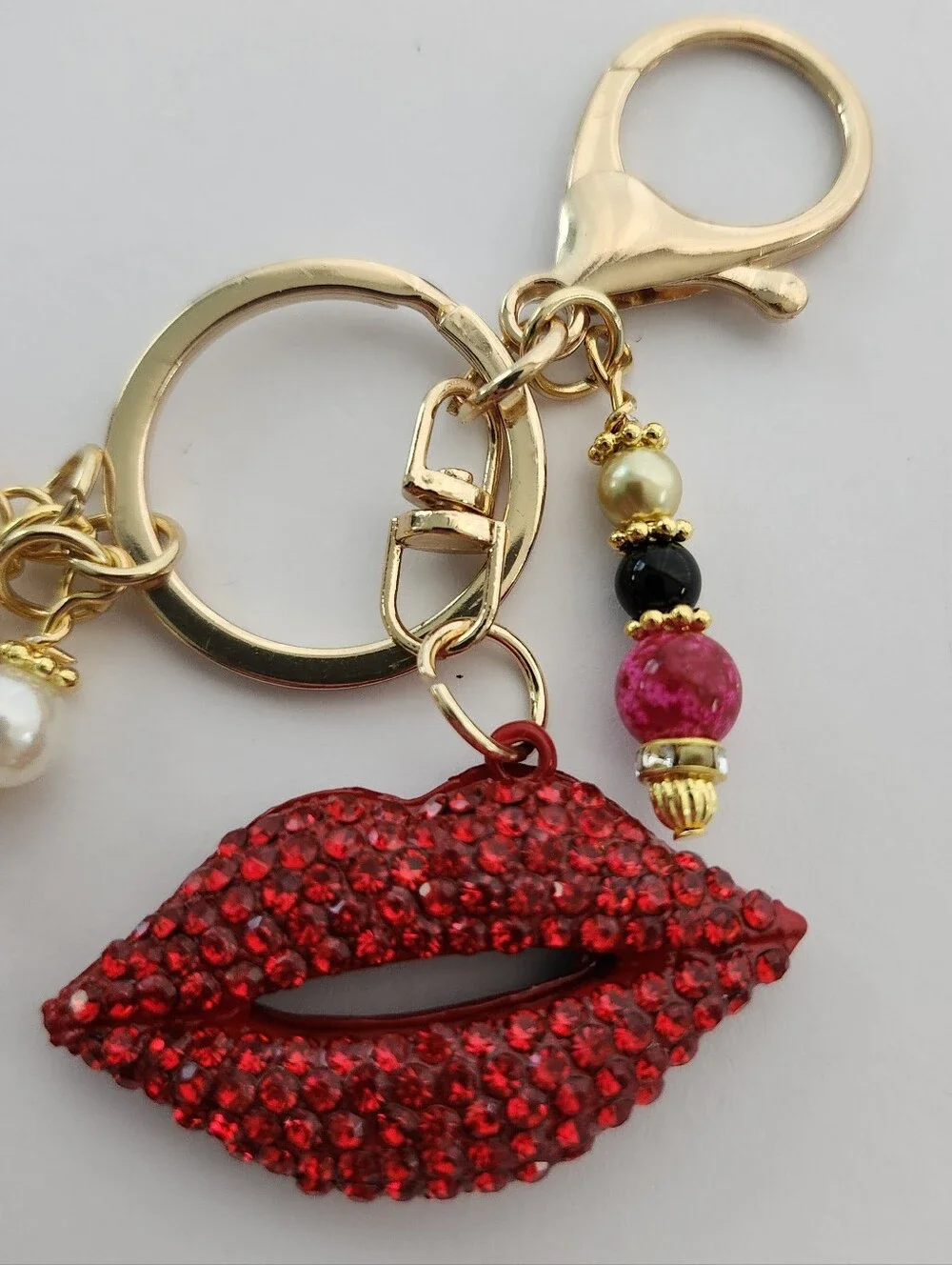 Red Lips Kiss Purse Charm or Keychain Carnelian Fire Agate Handcrafted